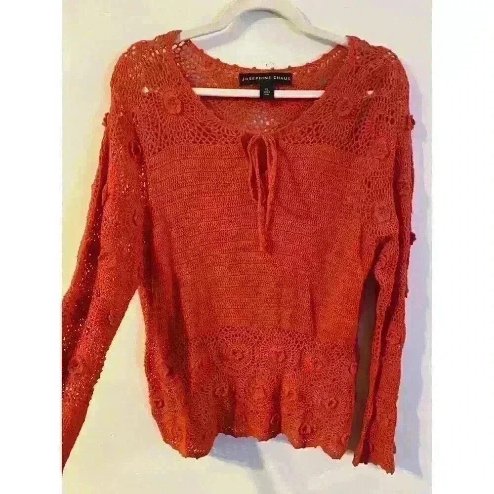Josephine Chaus Red Flower Knit Cover Up Top XL